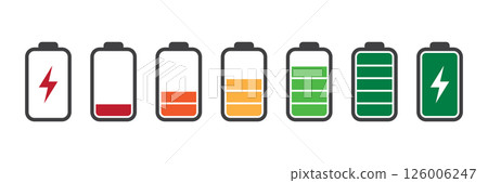 set of battery symbols charge level icon pictogram isolated illustration 126006247