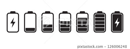 set of battery symbols charge level icon pictogram isolated illustration 126006248