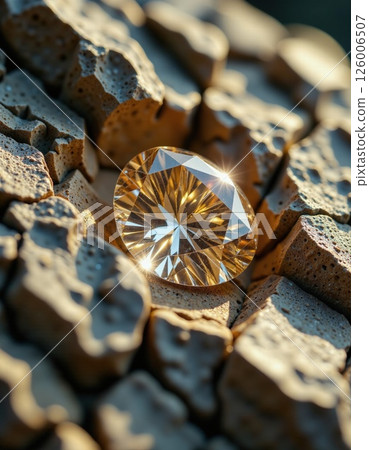 Radiant gemstone on cracked earth: symbol of strength and resilience in nature's design 126006507