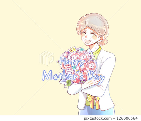 拿著一束花的年邁母親 126006564