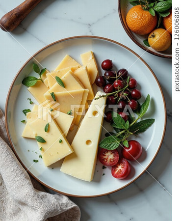 Gourmet cheese and fruit platter for elegant entertaining and culinary inspiration 126006808