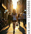 Urban sunset stroll: vibrant city life and golden evening walk inspiration for designers 126006866