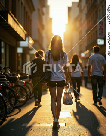 Urban sunset stroll: vibrant city life and golden evening walk inspiration for designers 126006866