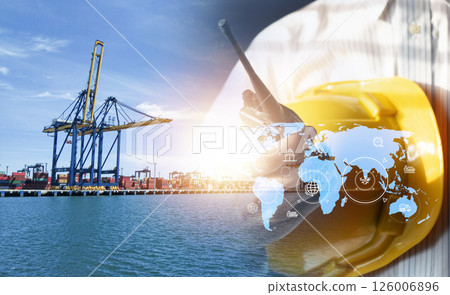 Transportation and Logistics Distribution, Container Ships and Industrial Trucks for Shipping, Logistics Business, Import-Export and Transportation Industry 126006896