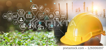 Green industrial energy for sustainable energy. Environmentally friendly with low carbon dioxide emissions. Green factory industry for D -Ozone, low carbon air 126006897