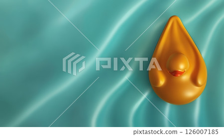 A yellow rubber duck floats serenely on a teal, silky surface, creating a minimalist and calming scene 126007185