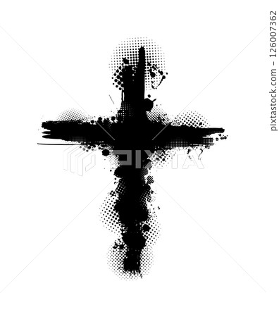 Christian cross vector. Black blotted cross. hand drawn. Not AI, Vector Christian cross vector. Black blotted cross. hand drawn. Not AI, Vector 126007362