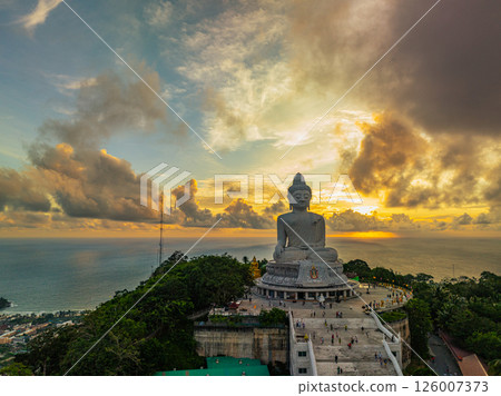 aerial view of Phuket Big Buddha at Sunset 126007373