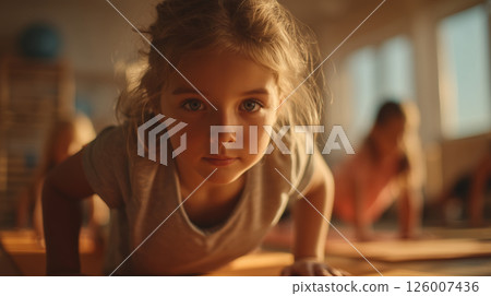 Young athlete engages in focused strength training exercise indoors Young athlete engages in focused strength training exercise indoors 126007436