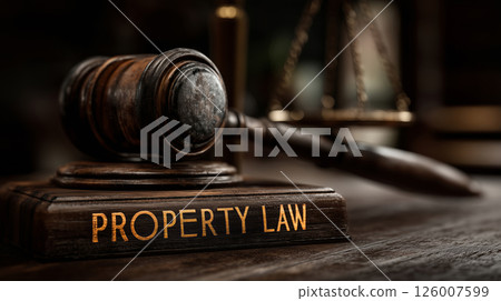 Judges gavel symbolizing property law on a wooden table 126007599