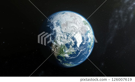A 3D illustration of Earth viewed from space, focusing on the North Pole 126007619