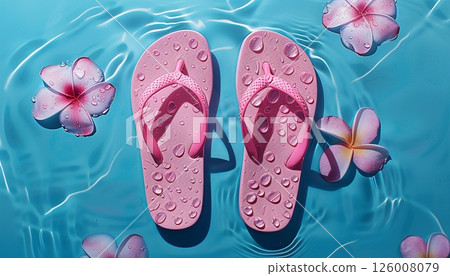 Image of flip flops floating on azure water, travel concept 126008079