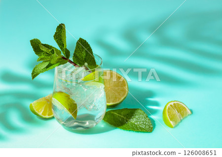 Summer cool transparent refreshing drink with ice. Summer cool transparent refreshing drink with ice. 126008651
