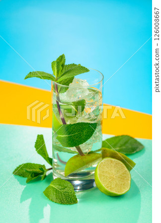 Mojito cocktail with ice, lime and mint. 126008667