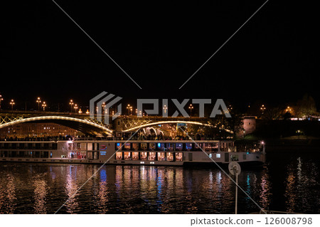Budapest - April 17, 2025 Night view of the bridge over the Danube in Budapest. Horizontal photo 126008798