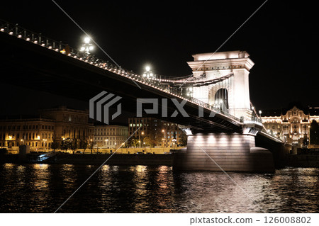 Night view of the bridge over the Danube in Budapest. Horizontal photo 126008802