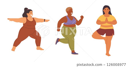 Plus Size Women Doing Fitness and Yoga 126008977