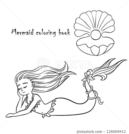 Black and white coloring for kids, little mermaid. Coloring page outline of cartoon. Vector illustration, coloring book for kids.Princess doodle. Children's coloring book Black and white coloring for kids, little mermaid. Coloring page outline of cartoon. Vector illustration, coloring book for kids.Princess doodle. Children's coloring book 126009412