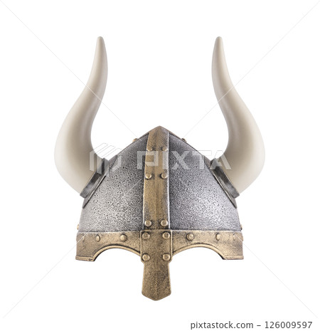 Viking helmet with horns isolated on white background Viking helmet with horns isolated on white background 126009597