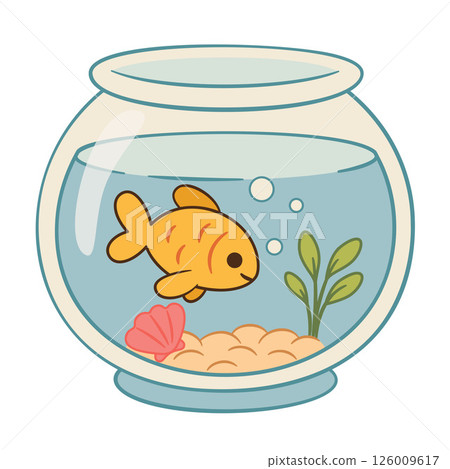 Aquarium with gold fish. Hand drawn Flat style isolated icon. Aquarium with gold fish. Hand drawn Flat style isolated icon. 126009617