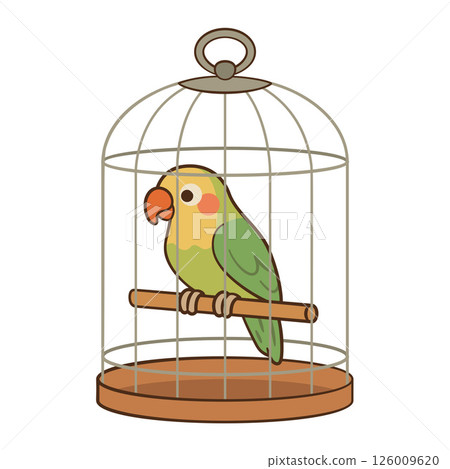 Cute doodle parrot in cage. Hand drawn Flat style Cute doodle parrot in cage. Hand drawn Flat style 126009620