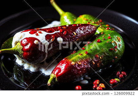 Vibrant Jalapeos with Creamy Sauce and Spices 126009922