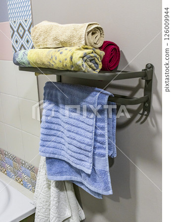 Shot of the towels on the towel holder 126009944
