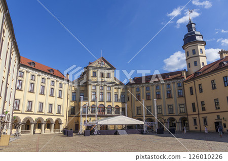 Nesvizh, Belarus - 08.08.2024 - Shot of the well know architectural landmark , Radzwill castle. Nesvizh, Belarus - 08.08.2024 - Shot of the well know architectural landmark , Radzwill castle. 126010226