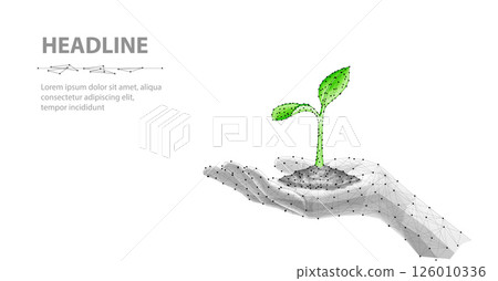 3D Plant on hand. Sprout Growth, Agriculture Technology, Grow Plant. 126010336