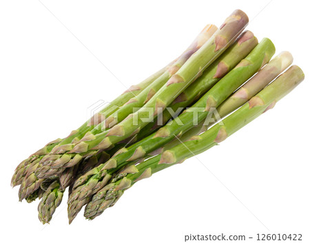 Fresh green asparagus bundle, isolated on white background. Healthy and delicious vegetable Fresh green asparagus bundle, isolated on white background. Healthy and delicious vegetable 126010422