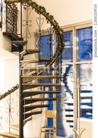 Concept shot of the wooden spiral staircase Concept shot of the wooden spiral staircase 126010459