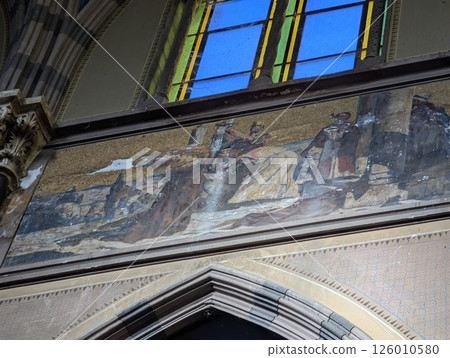 Inside the Church of the Sacred Heart of Jesus Capuchin Church in Cordoba, Argentina. Painting. Upper part 126010580