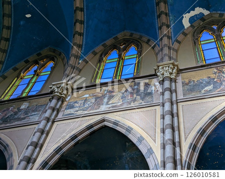Inside Church of the Sacred Heart of Jesus Capuchin Church in Cordoba, Argentina. Painting. Upper part Inside Church of the Sacred Heart of Jesus Capuchin Church in Cordoba, Argentina. Painting. Upper part 126010581