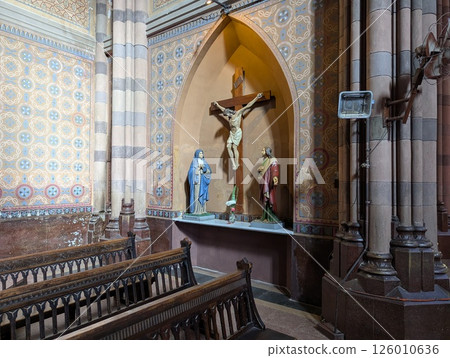 Inside the Church of the Sacred Heart of Jesus Capuchin Church in Cordoba, Argentina. Crucifixion of Christ 126010636