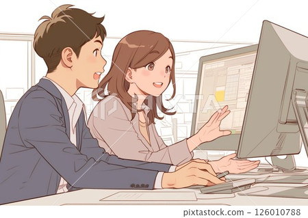 一位正在交談的女商人和一位略感驚訝的商人_插圖 1 一位正在交談的女商人和一位略感驚訝的商人_插圖 1 126010788