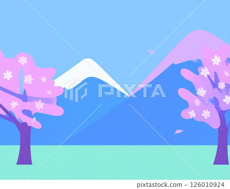 櫻花和白雪皚皚的山脈春天的圖像插圖 126010924