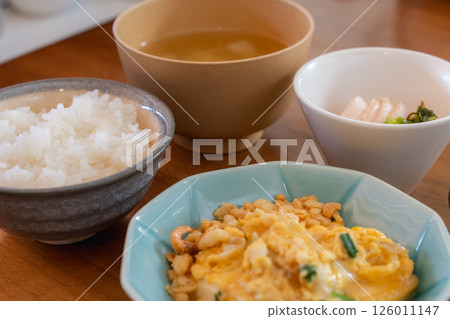 Healthy Japanese breakfast set with tofu and natto Healthy Japanese breakfast set with tofu and natto 126011147