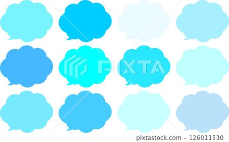 A set of colorful cloud-shaped speech bubbles in blue tones. The tail of the speech bubble is attached to the bottom left. 126011530