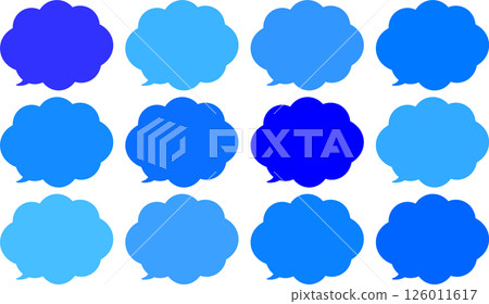 雲形語音泡沫集。一種具有藍色變化的顏色。對話泡泡的尖端,指針位於左下方。 雲形語音泡沫集。一種具有藍色變化的顏色。對話泡泡的尖端,指針位於左下方。 126011617