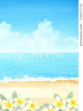 雞蛋花和夏日海景水彩畫 A4 肖像 雞蛋花和夏日海景水彩畫 A4 肖像 126011716