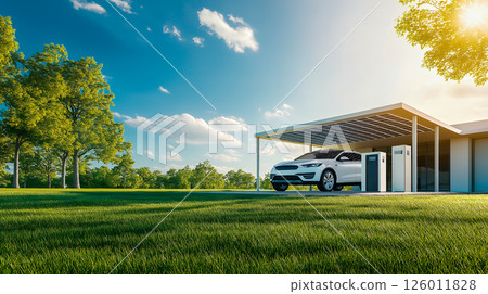 太陽能車棚和現代零能耗住宅 126011828