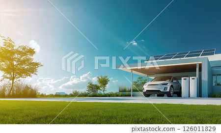 Solar carport and modern zero energy home 126011829