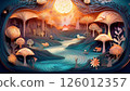 Fantasy forest and river papercraft style illustration 126012357