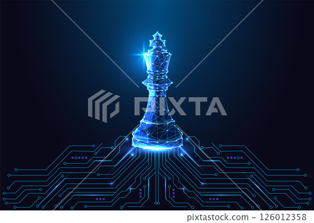 AI leadership and digital strategy concept with glowing chess king and circuit board, vector 126012358