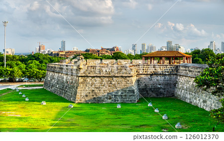 Historic defensive wall surrounding the center of Cartagena, Colombia, South America Historic defensive wall surrounding the center of Cartagena, Colombia, South America 126012370