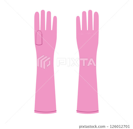 Long Gloves pink cartoon Fashion hand accessory clothing technical illustration garment. Vector front palm back view Long Gloves pink cartoon Fashion hand accessory clothing technical illustration garment. Vector front palm back view 126012701