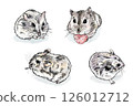 水彩畫風格的 Djungarian 倉鼠日常生活的各種姿勢 126012712