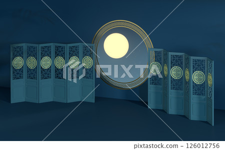 The room with an open window. The moon is outside. 126012756