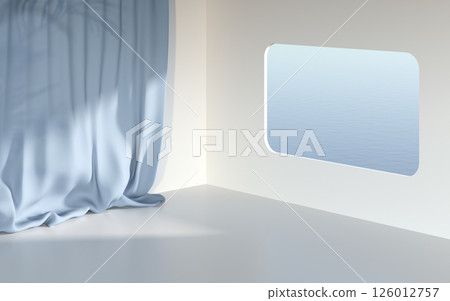 Empty room with sea outside the window, 3d Empty room with sea outside the window, 3d 126012757