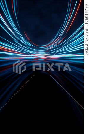 Glowing round illuminated lines with motion blur, 126012759